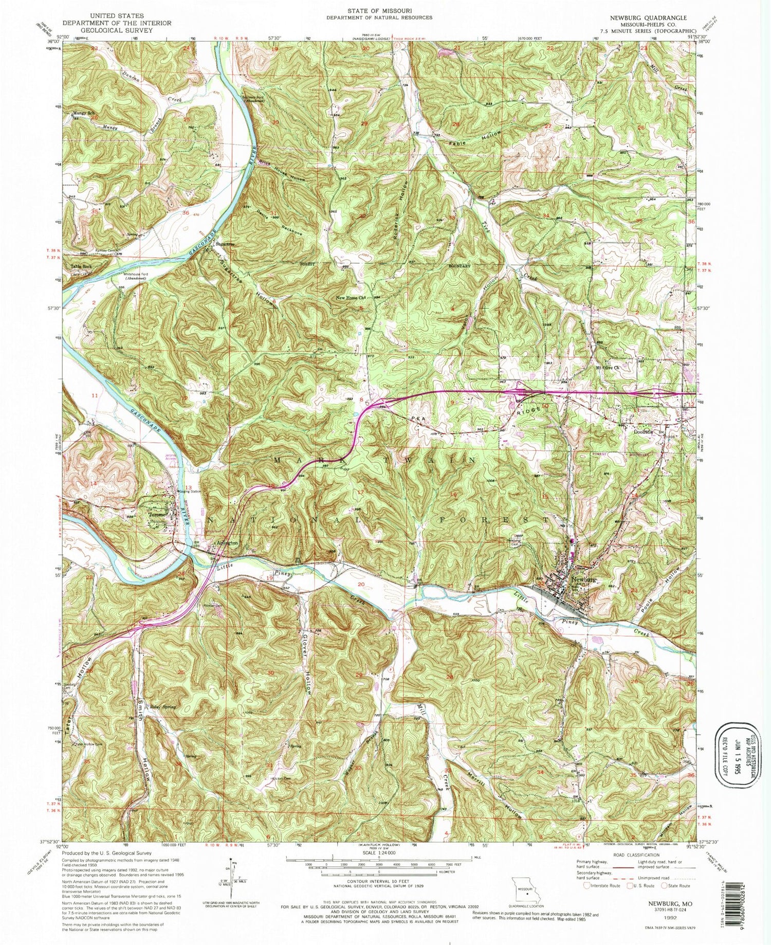 Classic USGS Newburg Missouri 7.5'x7.5' Topo Map Image