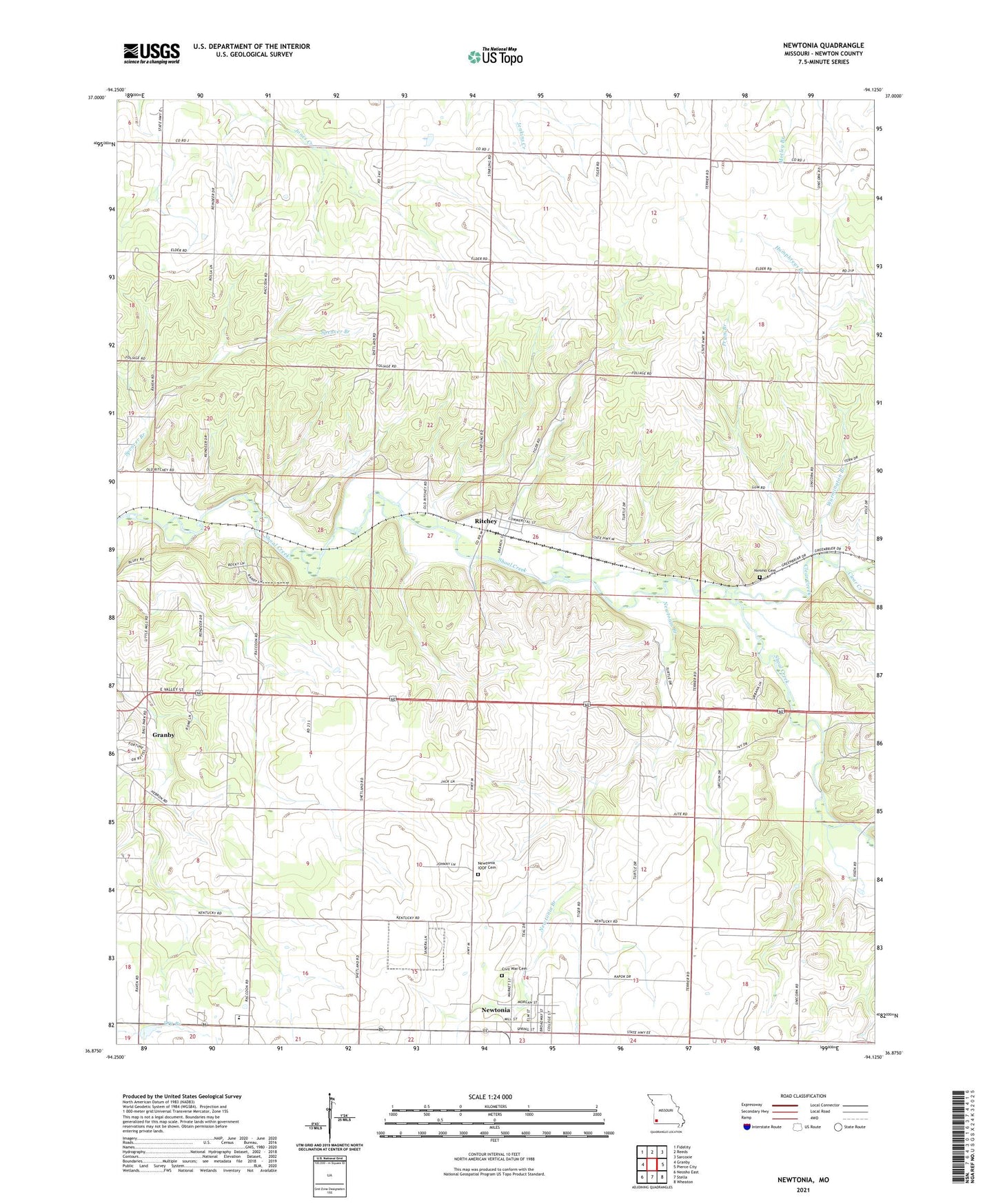 Newtonia Missouri US Topo Map Image