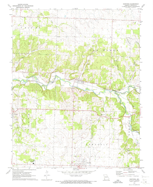 Classic USGS Newtonia Missouri 7.5'x7.5' Topo Map Image