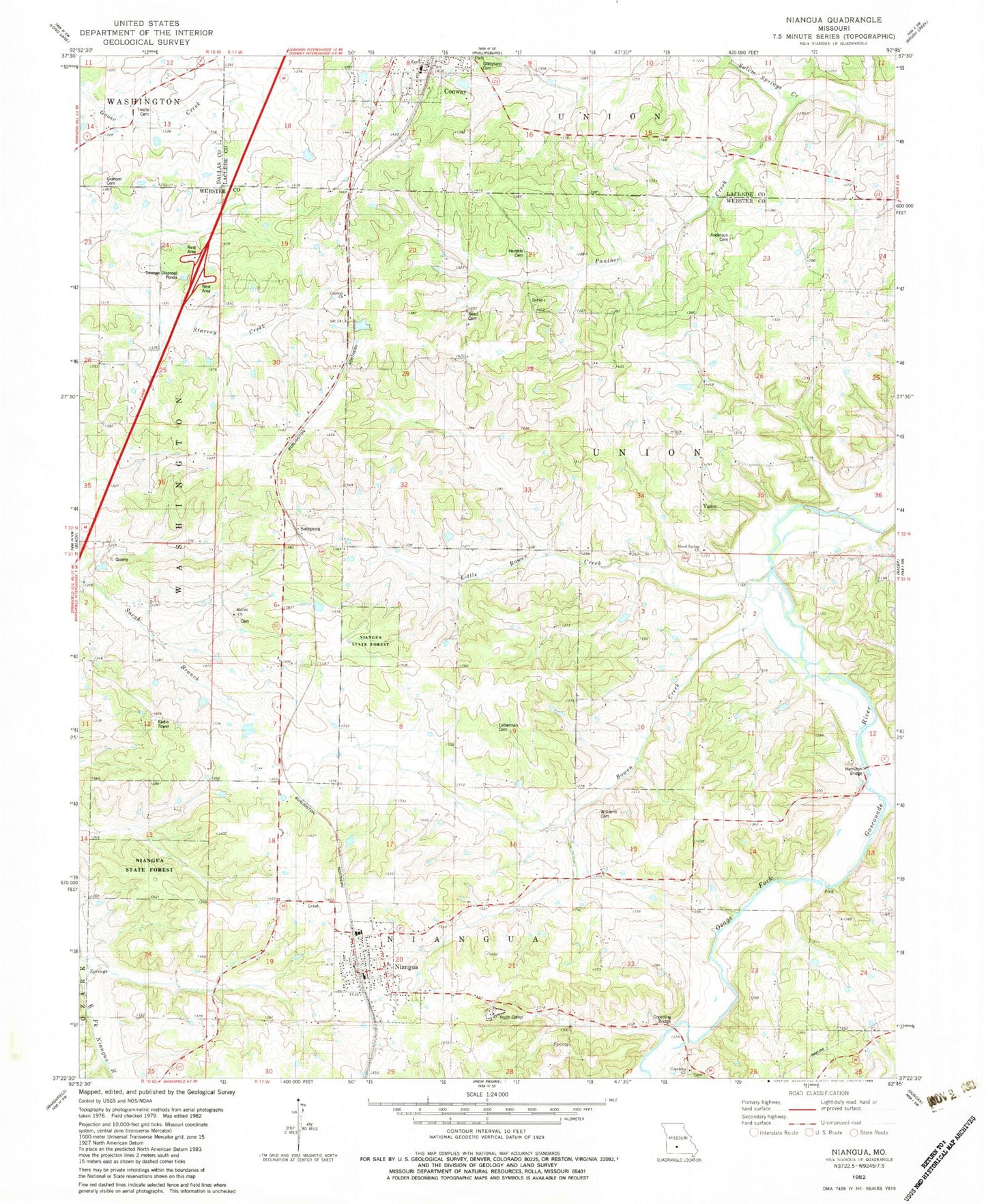 Classic USGS Niangua Missouri 7.5'x7.5' Topo Map Image