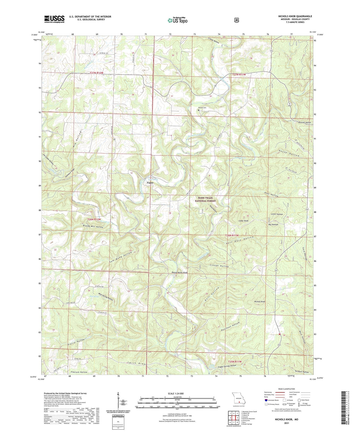 Nichols Knob Missouri US Topo Map Image