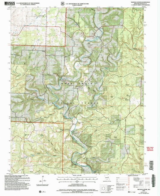 Classic USGS Nichols Knob Missouri 7.5'x7.5' Topo Map Image