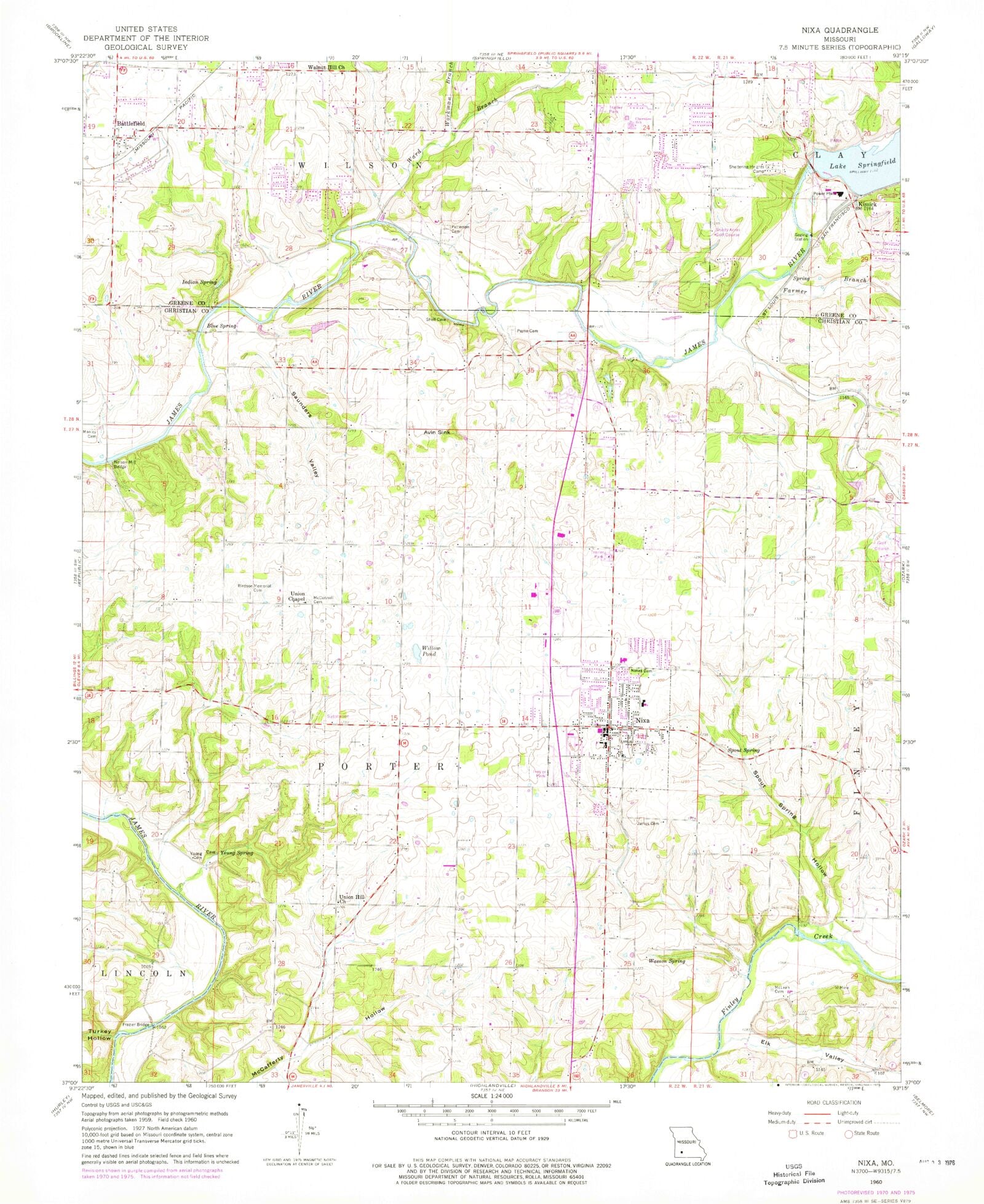 Classic USGS Nixa Missouri 7.5'x7.5' Topo Map – MyTopo Map Store