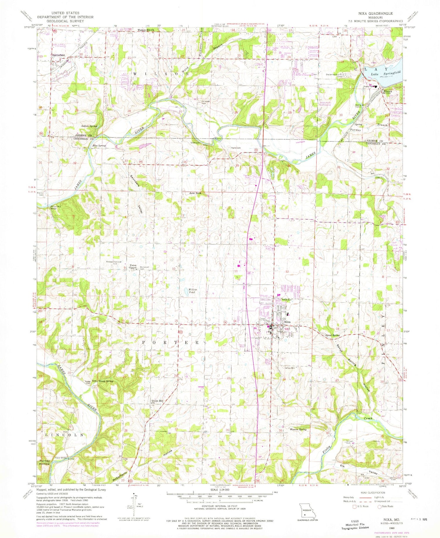 Classic USGS Nixa Missouri 7.5'x7.5' Topo Map Image