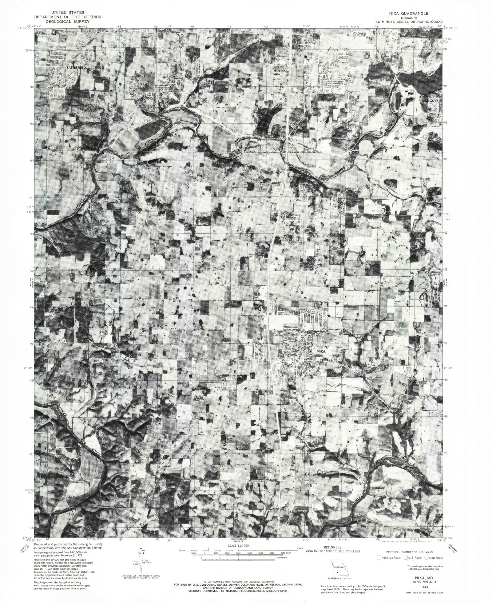 Classic USGS Nixa Missouri 7.5'x7.5' Topo Map – MyTopo Map Store
