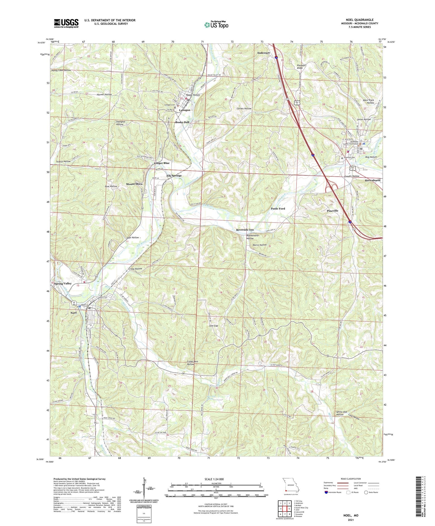 Noel Missouri US Topo Map Image