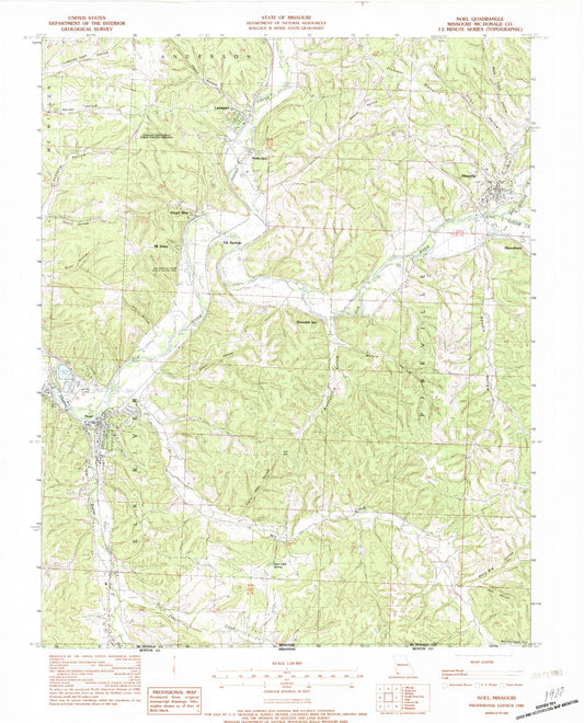 Classic USGS Noel Missouri 7.5'x7.5' Topo Map Image