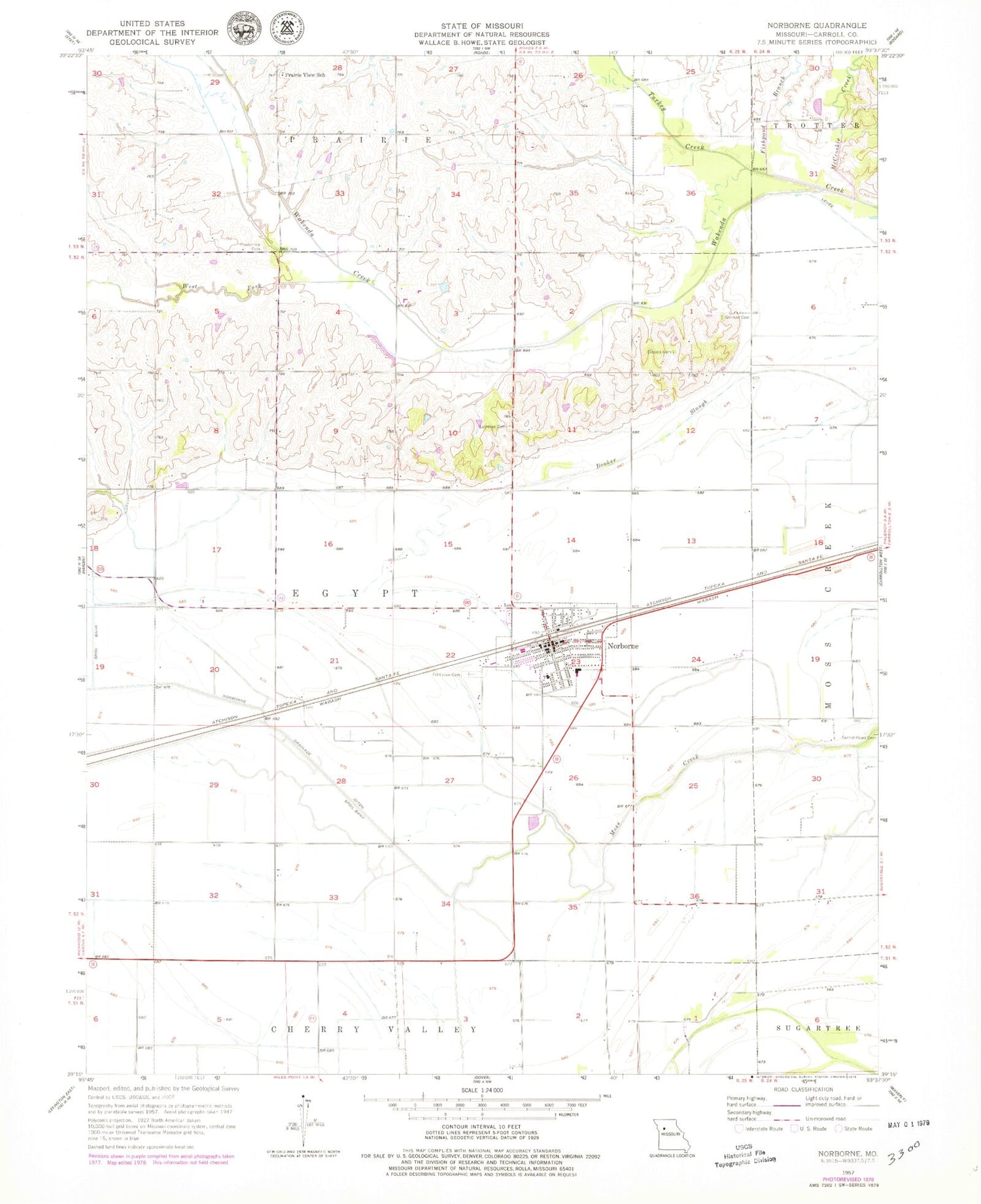 Classic USGS Norborne Missouri 7.5'x7.5' Topo Map Image