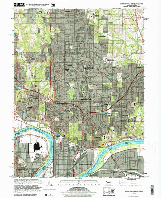 Classic USGS North Kansas City Missouri 7.5'x7.5' Topo Map Image