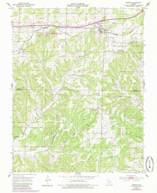 Classic USGS Norwood Missouri 7.5'x7.5' Topo Map Image