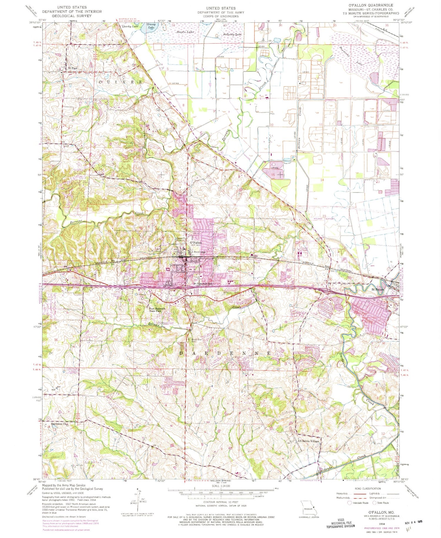 Classic USGS O'Fallon Missouri 7.5'x7.5' Topo Map Image