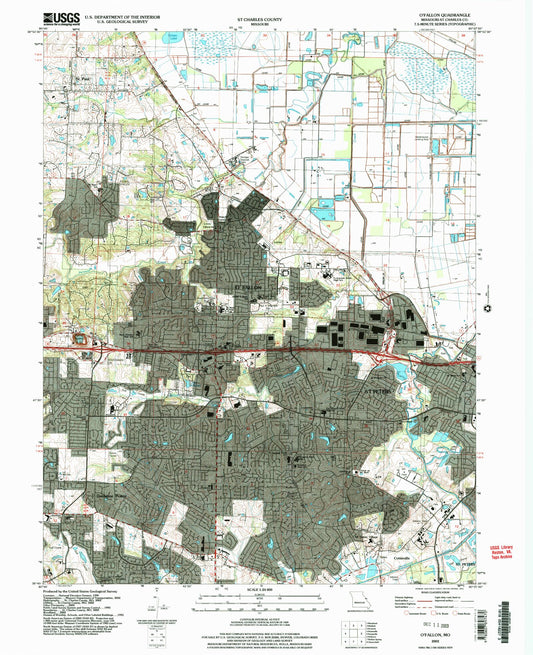 Classic USGS O'Fallon Missouri 7.5'x7.5' Topo Map Image