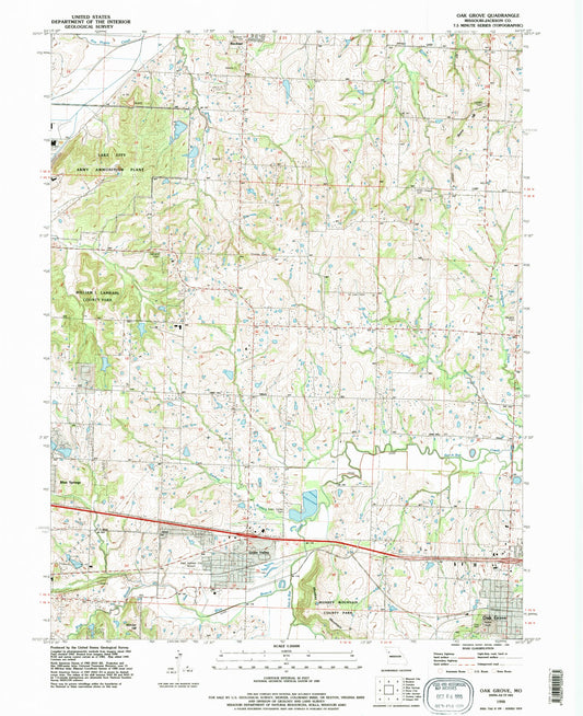 Classic USGS Oak Grove Missouri 7.5'x7.5' Topo Map Image