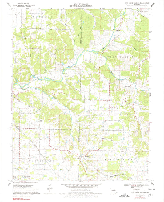 Classic USGS Oak Grove Heights Missouri 7.5'x7.5' Topo Map Image