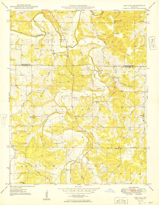 Classic USGS Oak Hill Missouri 7.5'x7.5' Topo Map Image