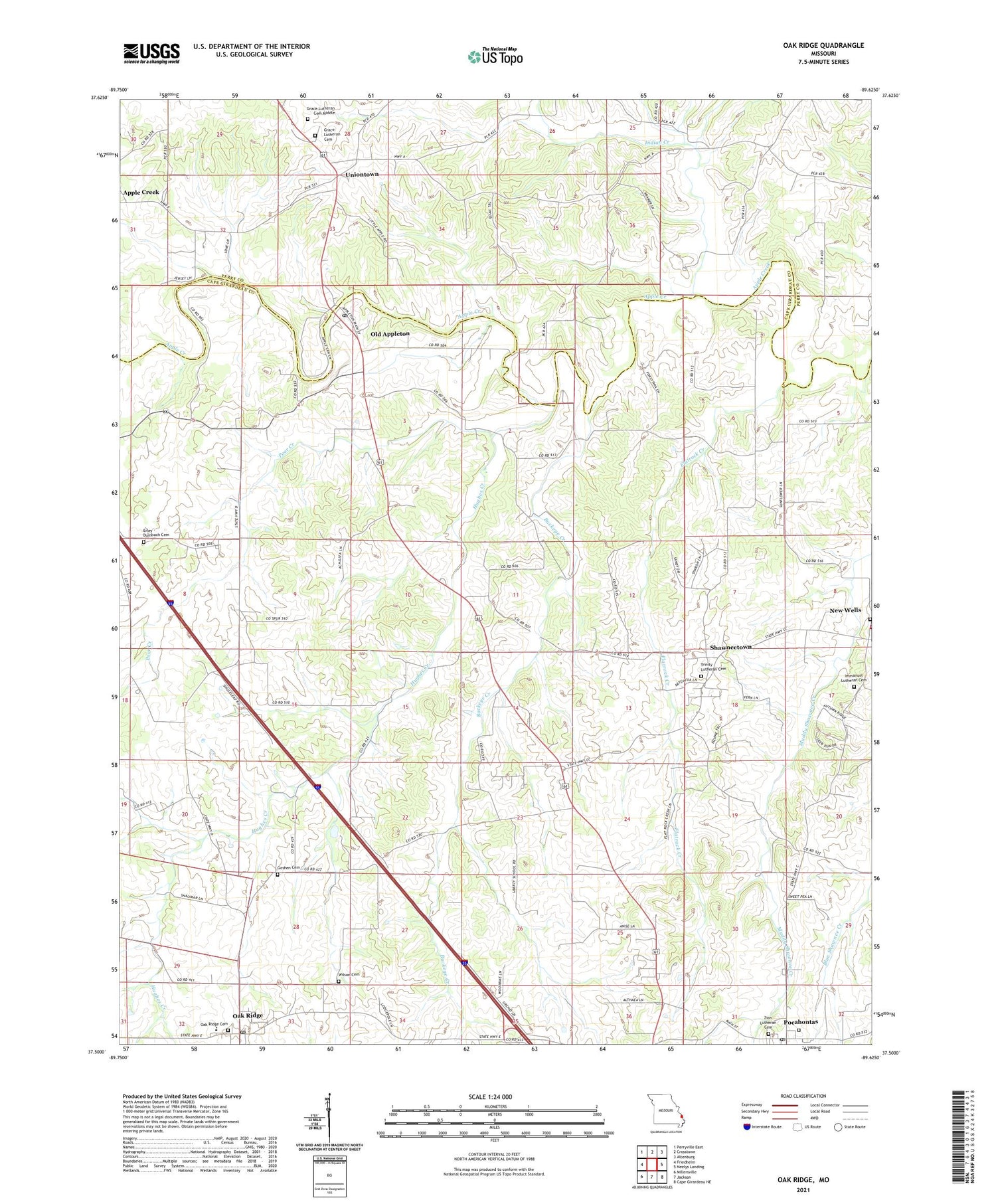 Oak Ridge Missouri US Topo Map Image