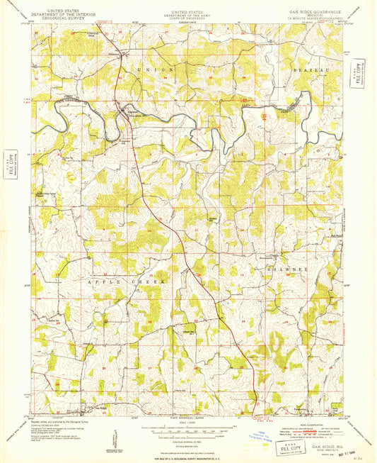 Classic USGS Oak Ridge Missouri 7.5'x7.5' Topo Map Image