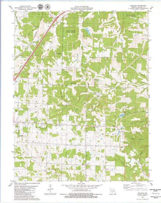Classic USGS Oakland Missouri 7.5'x7.5' Topo Map Image