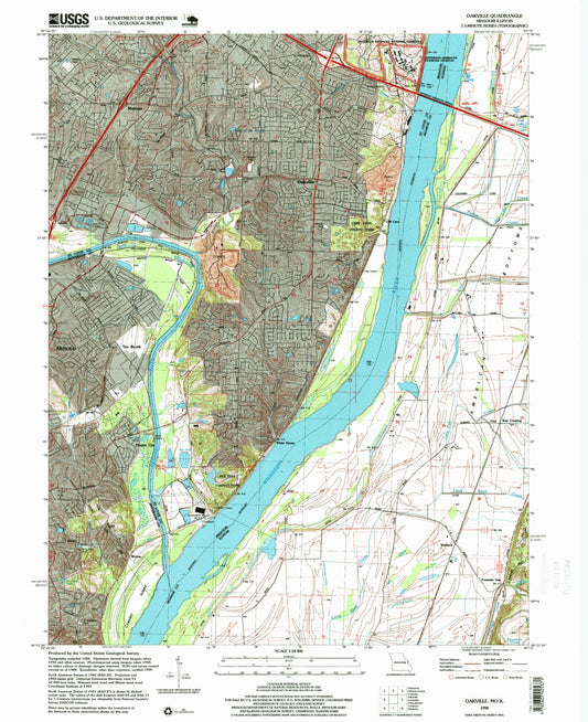 Classic USGS Oakville Missouri 7.5'x7.5' Topo Map Image
