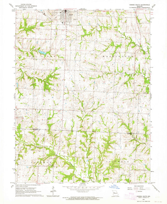 Classic USGS Odessa South Missouri 7.5'x7.5' Topo Map Image