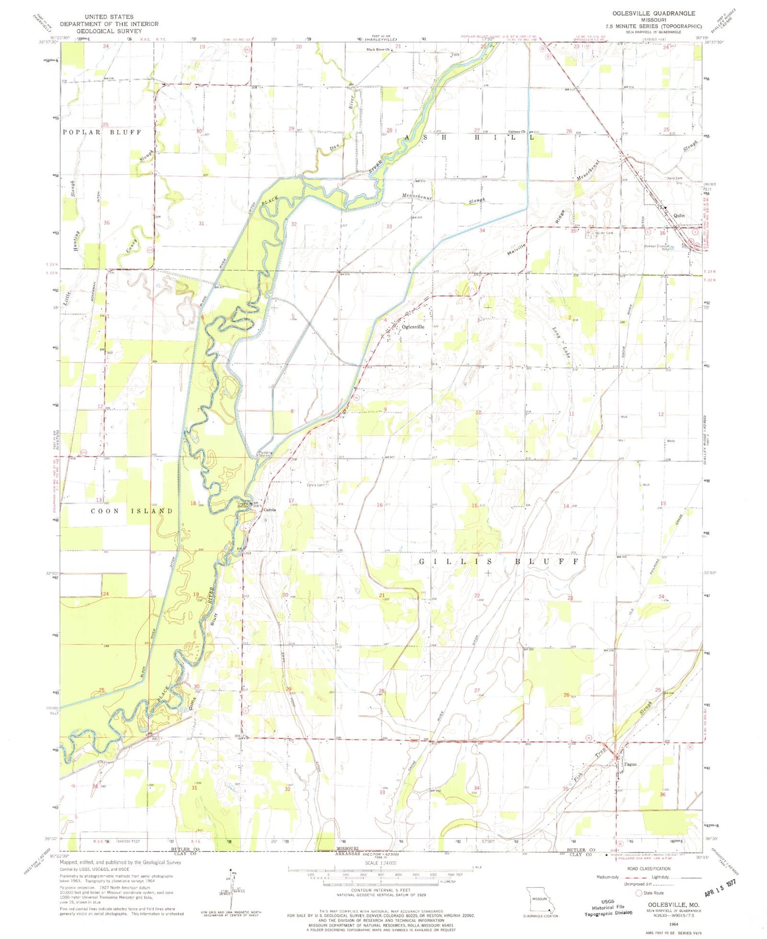 Classic USGS Oglesville Missouri 7.5'x7.5' Topo Map Image