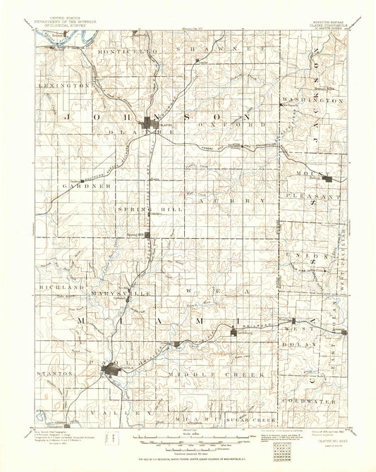Historic 1893 Olathe Kansas 30'x30' Topo Map Image