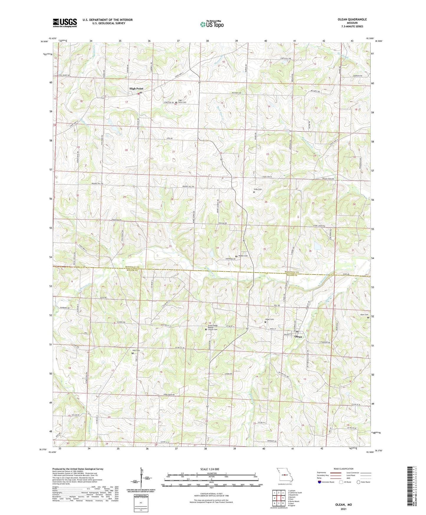 Olean Missouri US Topo Map Image