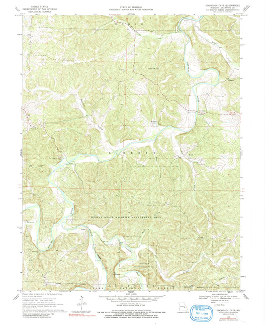 Classic USGS Onondaga Cave Missouri 7.5'x7.5' Topo Map Image