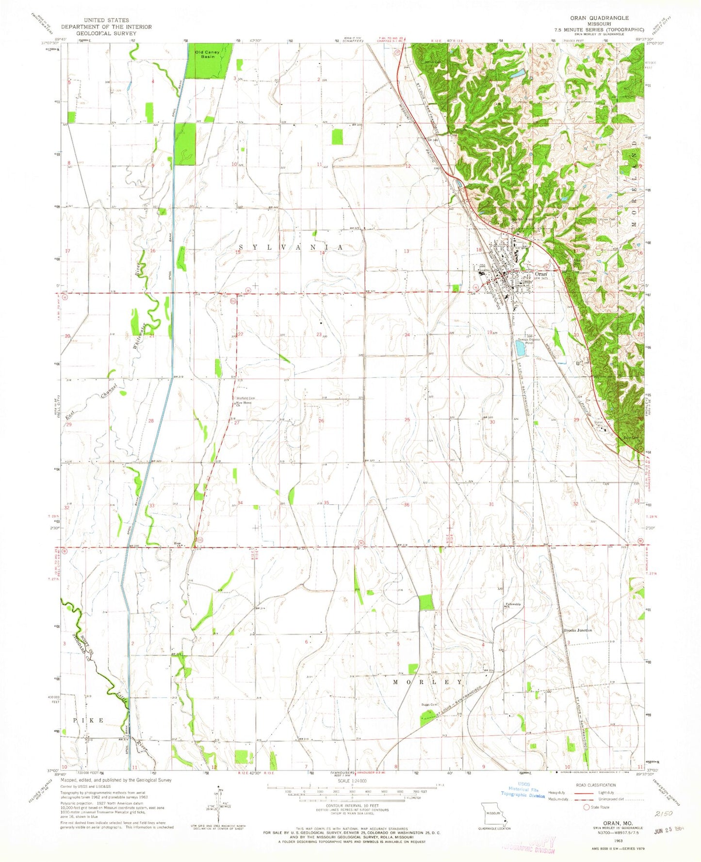 Classic USGS Oran Missouri 7.5'x7.5' Topo Map Image