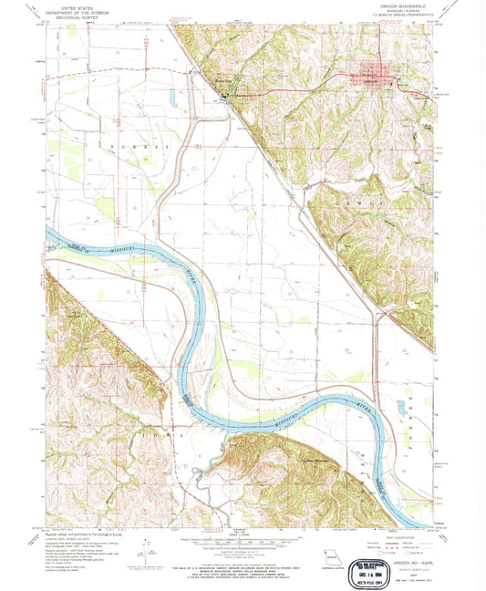 Classic USGS Oregon Missouri 7.5'x7.5' Topo Map Image