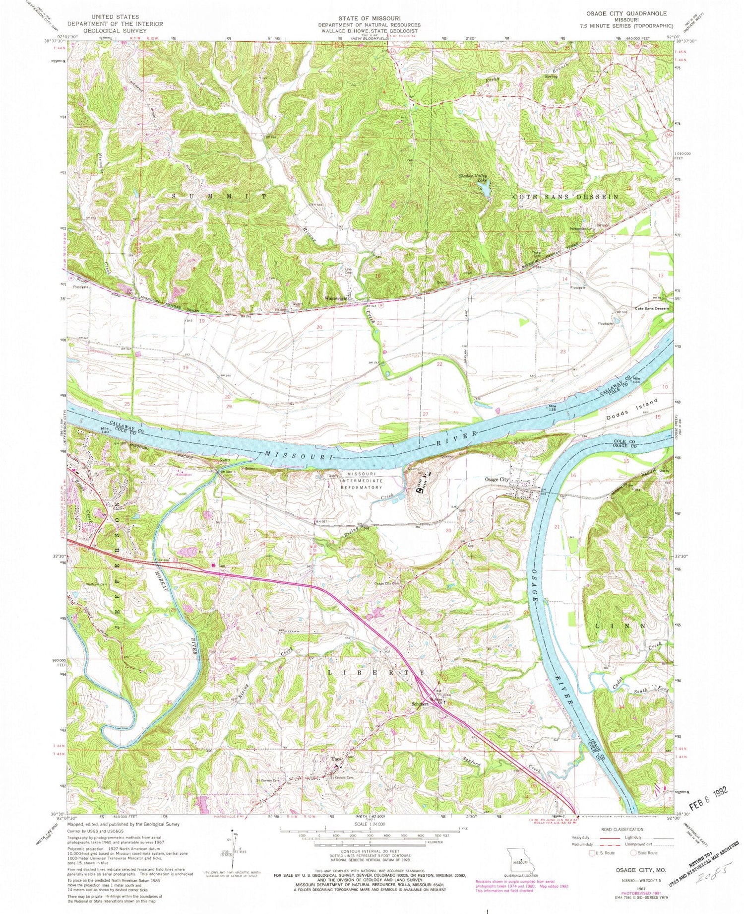 Classic USGS Osage City Missouri 7.5'x7.5' Topo Map Image