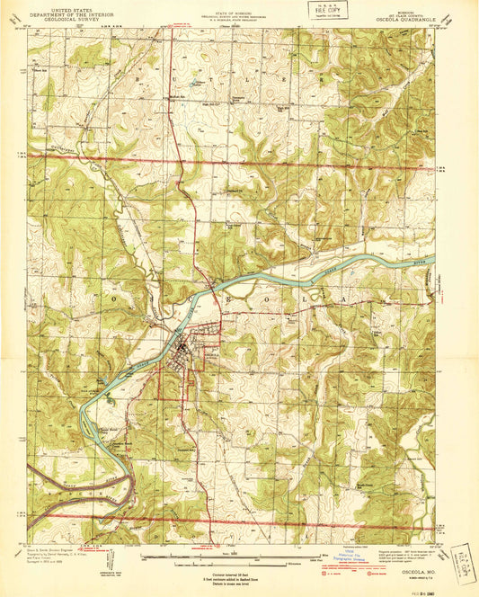 Classic USGS Osceola Missouri 7.5'x7.5' Topo Map Image