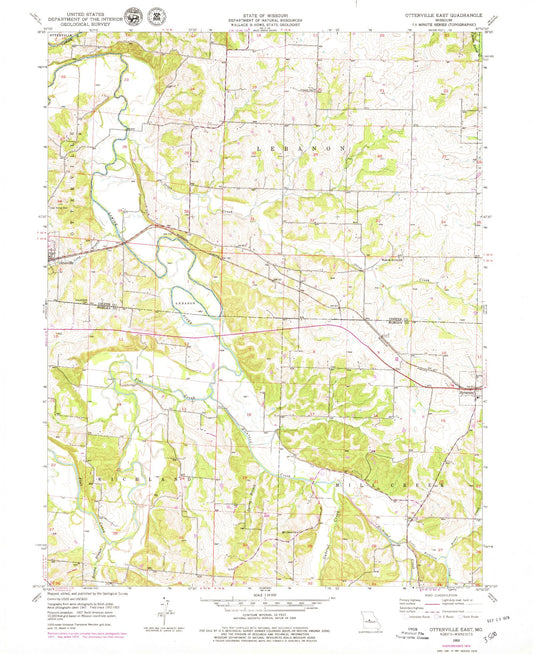 Classic USGS Otterville East Missouri 7.5'x7.5' Topo Map Image