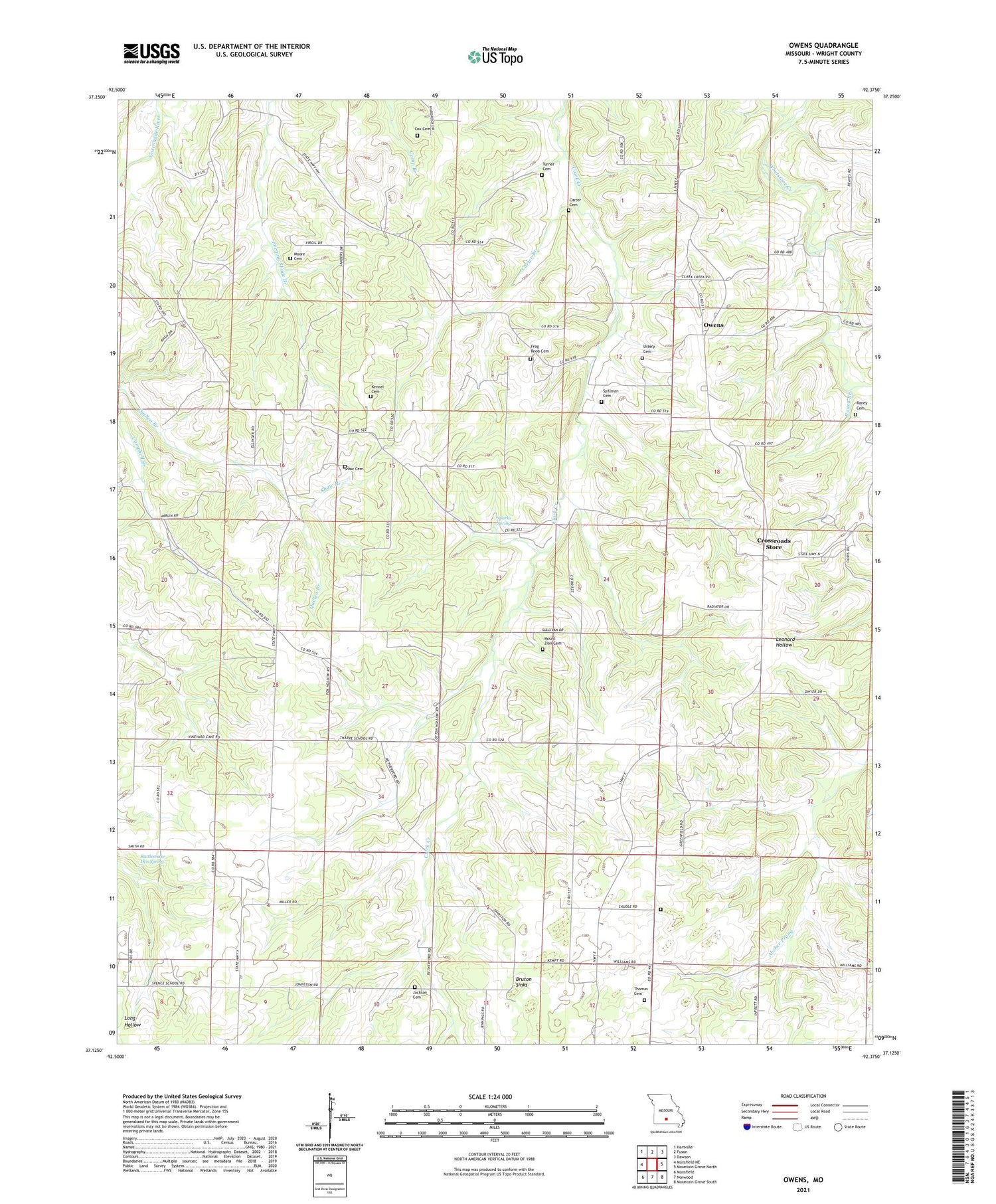 Owens Missouri US Topo Map Image