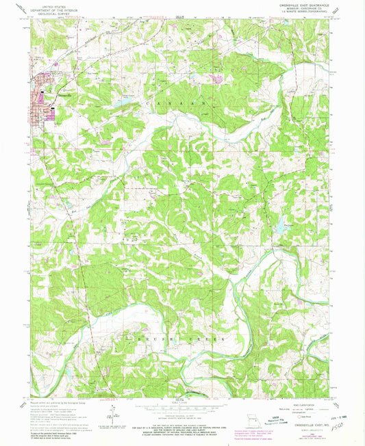 Classic USGS Owensville East Missouri 7.5'x7.5' Topo Map Image