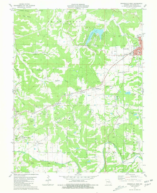 Classic USGS Owensville West Missouri 7.5'x7.5' Topo Map Image
