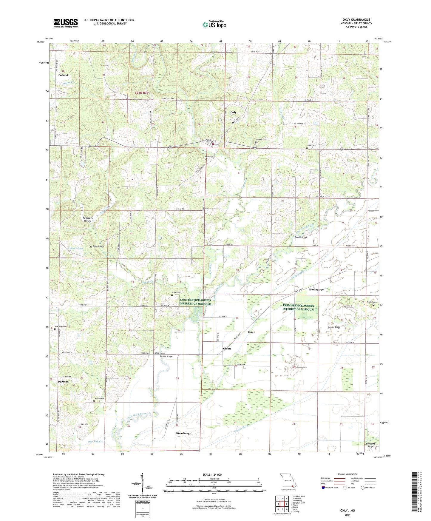 Oxly Missouri US Topo Map Image