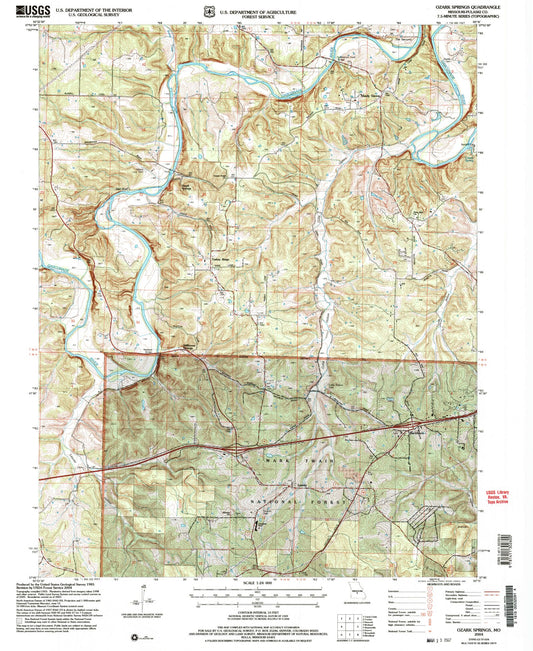Classic USGS Ozark Springs Missouri 7.5'x7.5' Topo Map Image