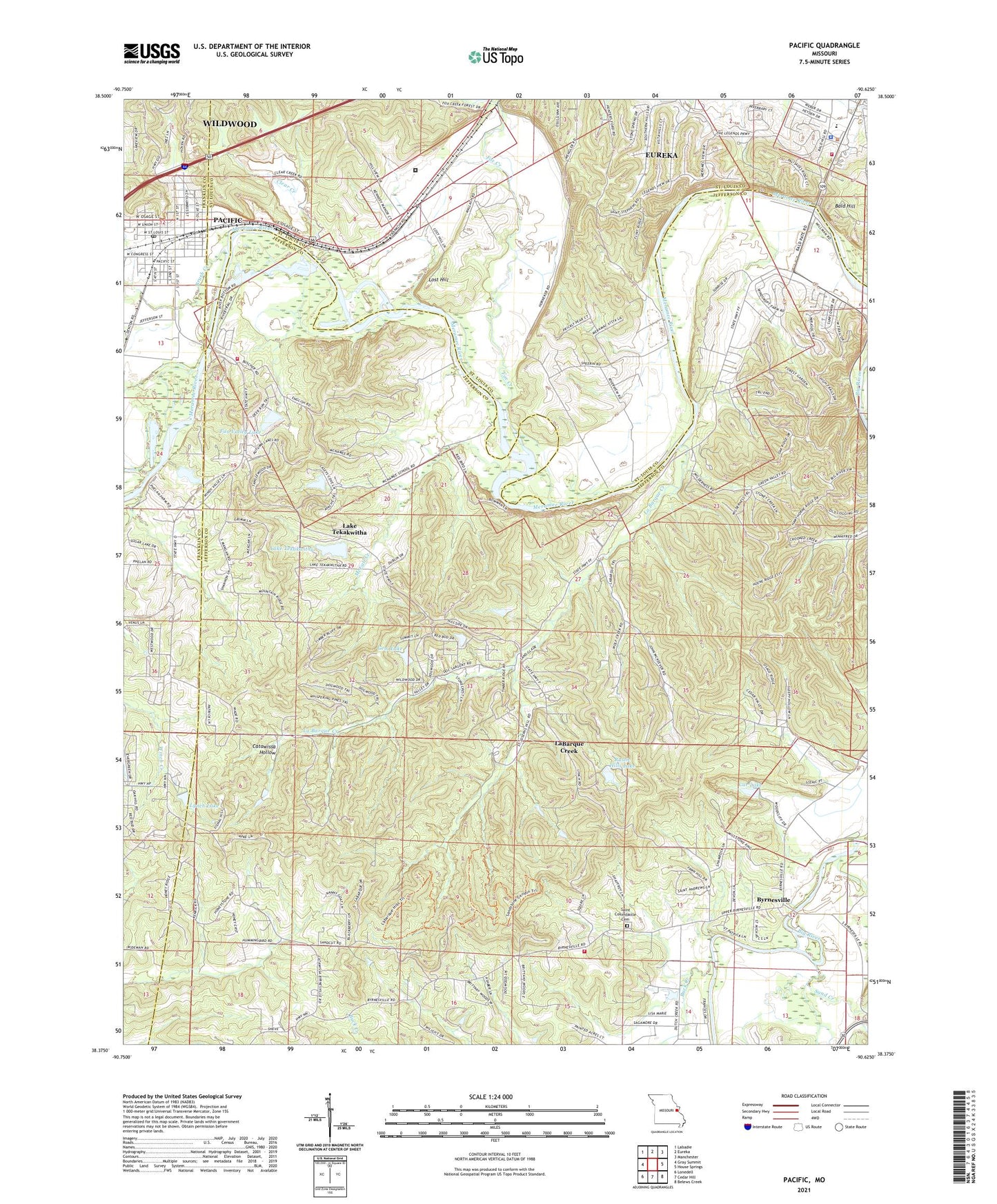 Pacific Missouri US Topo Map Image
