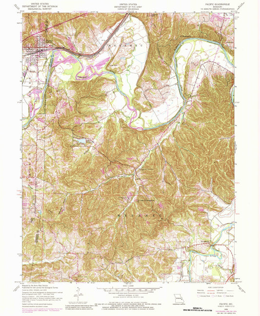 Classic USGS Pacific Missouri 7.5'x7.5' Topo Map Image