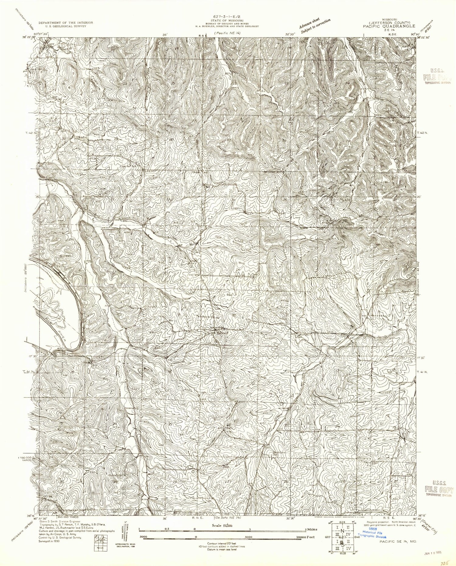 Classic USGS Belews Creek Missouri 7.5'x7.5' Topo Map Image