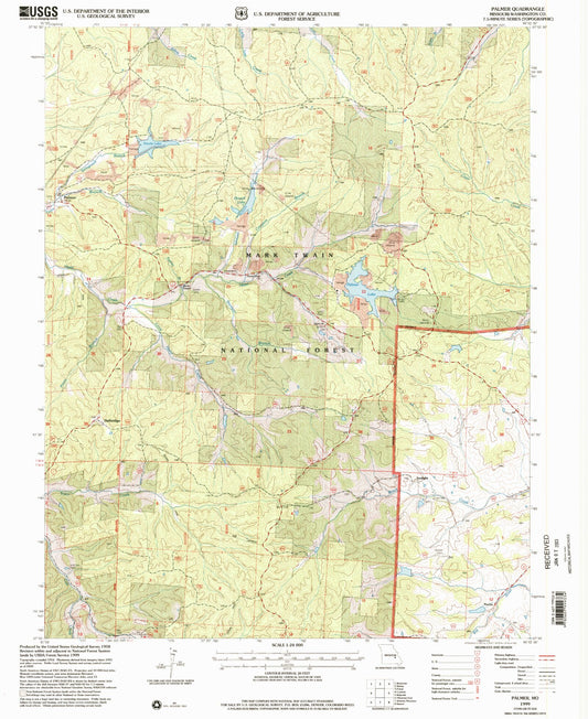 Classic USGS Palmer Missouri 7.5'x7.5' Topo Map Image