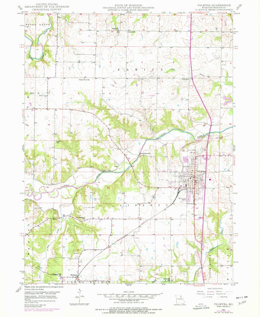 Classic USGS Palmyra Missouri 7.5'x7.5' Topo Map Image