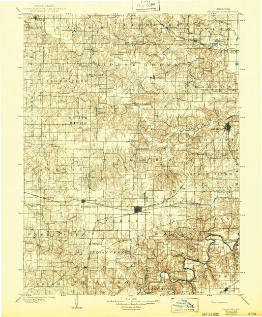Historic 1903 Palmyra Missouri 30'x30' Topo Map Image
