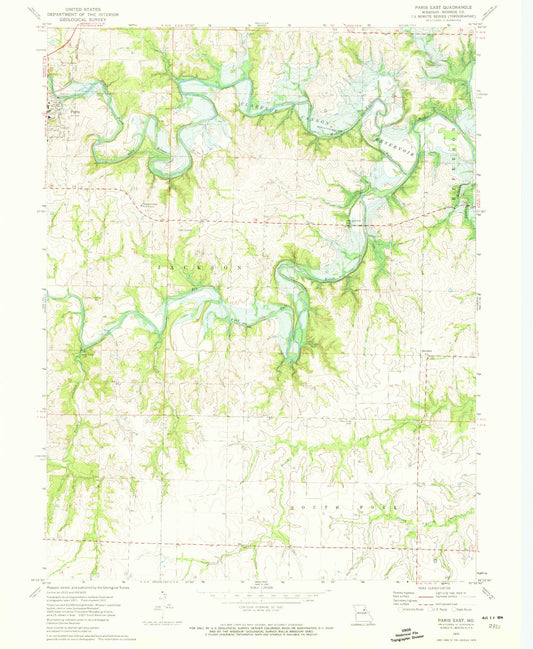 Classic USGS Paris East Missouri 7.5'x7.5' Topo Map Image