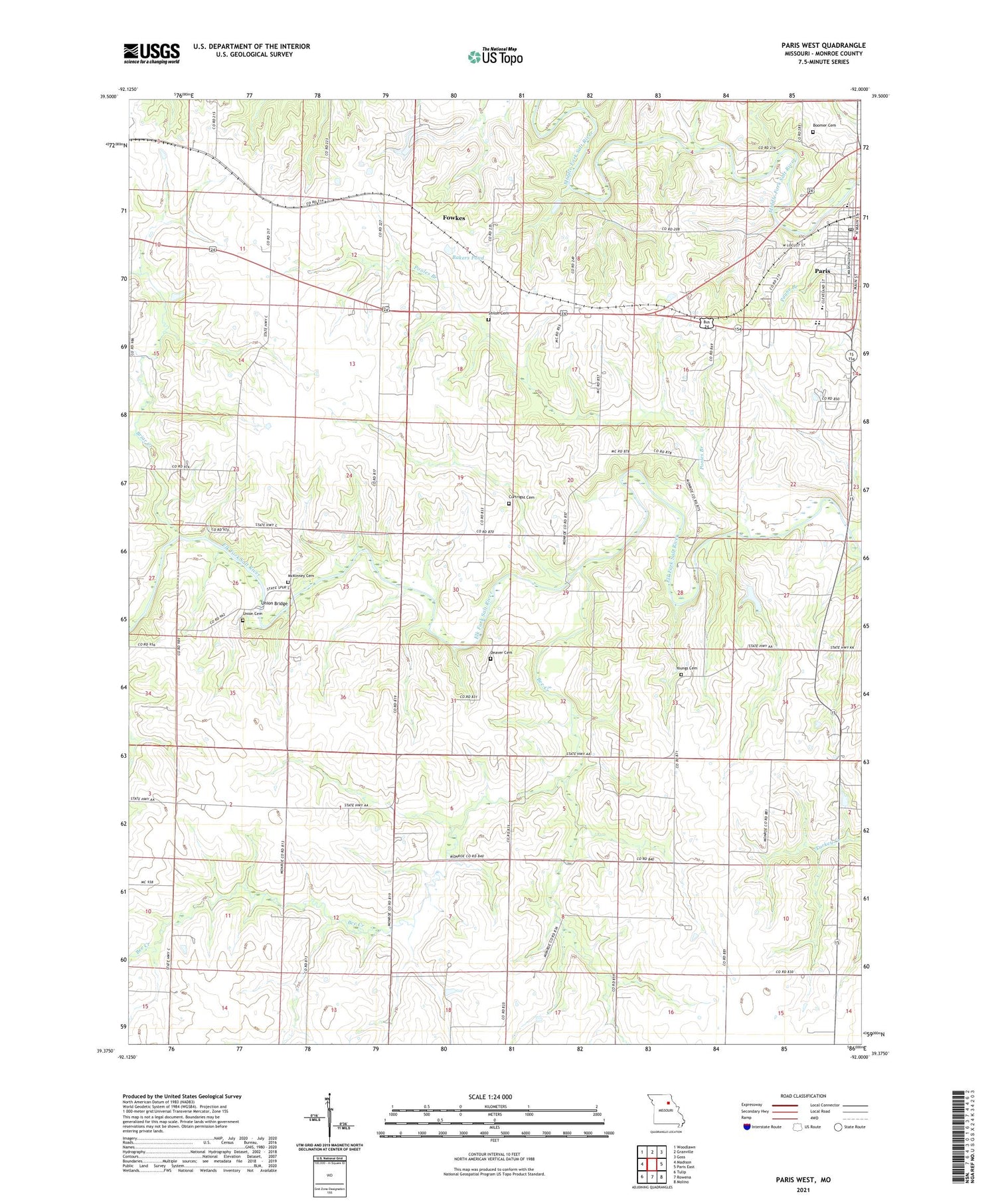 Paris West Missouri US Topo Map Image