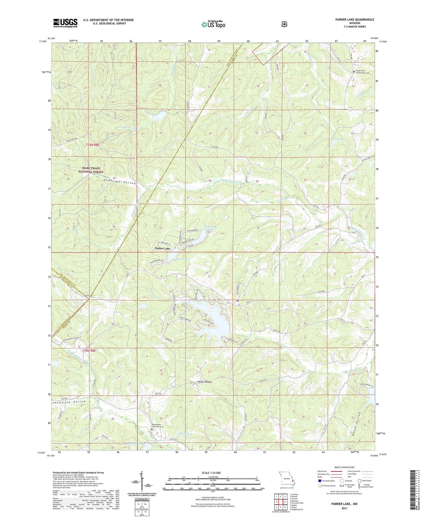 Parker Lake Missouri US Topo Map Image