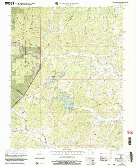 Classic USGS Parker Lake Missouri 7.5'x7.5' Topo Map Image