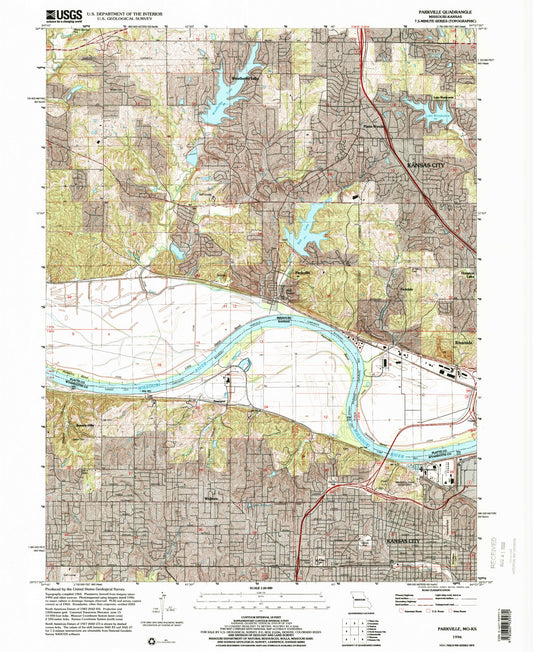Classic USGS Parkville Missouri 7.5'x7.5' Topo Map Image