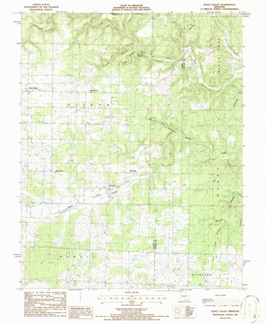 Classic USGS Peace Valley Missouri 7.5'x7.5' Topo Map Image
